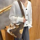Bear Print Fleece Crossbody Bag Brown & White - One Size
