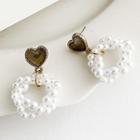 Heart Faux Pearl Dangle Earring 1 Pair - White - One Size