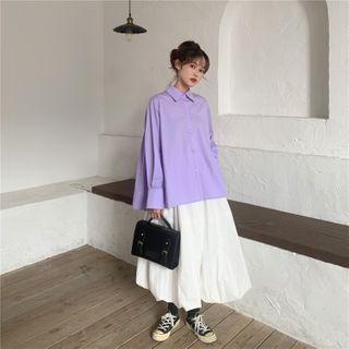 Plain Long-sleeve Shirt / Plain A-line Skirt