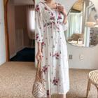 Lace-up Front Floral Embroidered Dress White - One Size