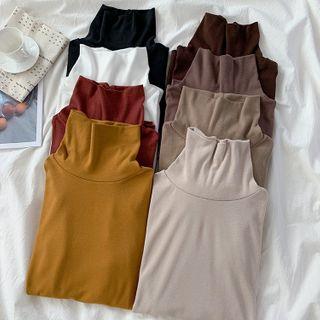 Long-sleeve Turtle Neck Plain T-shirt