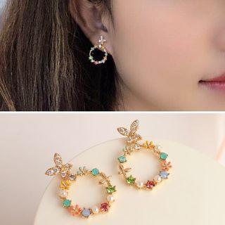 Rhinestone Butterfly Hoop Earring / Clip-on Earring