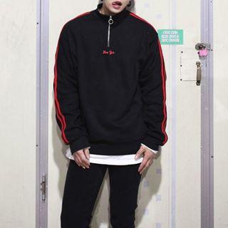 Contrast Trim Lettering Half-zip Pullover