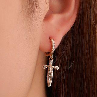 Cross Rhinestone Alloy Dangle Earring 1 Pair - 01 - Gold - One Size