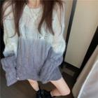 Gradient Long-sleeve Open Knit Top As Shown In Figure - One Size