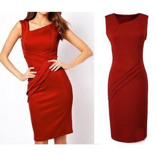 Asymmetric Sleeveless Pencil Dress