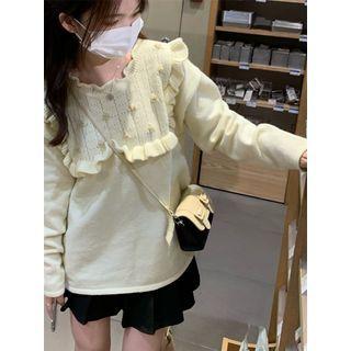 Ruffle Trim Sweater Cream - One Size