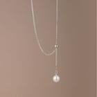 Faux Pearl Pendant Y Sterling Choker S925 Silver - Necklace - Gold & White - One Size