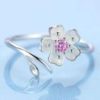 Flower Open Ring Pink Rhinestone - Silver - One Size