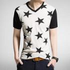 Short-sleeve Star Print V-neck T-shirt