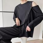 Long-sleeve Plain Cut Out Top