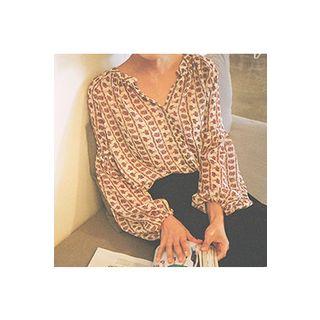 Balloon-sleeve Pattern Chiffon Blouse
