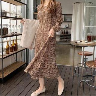 Tie-waist Floral Print Long Dress Brown - One Size