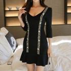 3/4-sleeve Fringed Mini Mermaid Sheath Dress