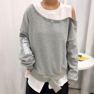 Mock Two-piece Cold Shoulder Pullover