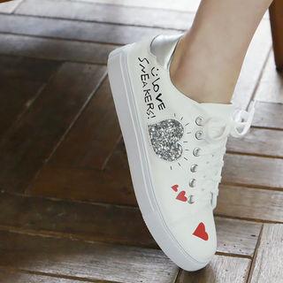 Printing Sequined-heart Sneakers
