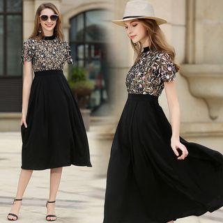 Short-sleeve Floral Print A-line Sheath Dress