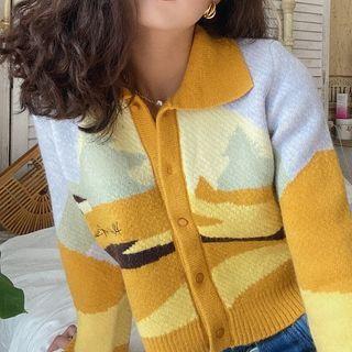 Color-block Single-breasted Long-sleeve Sweater