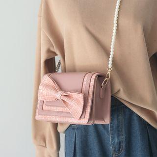 Bow-front Faux Pearl Strap Crossbody Bag