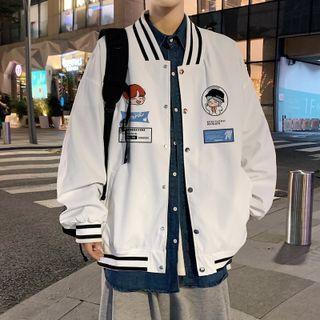 Cartoon Lettering Print Baseball Jacket