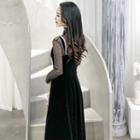 Mock-neck Long-sleeve Top / Midi Spaghetti Strap A-line Dress