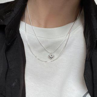 Heart Pendant Layered Sterling Silver Necklace