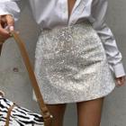 High Waist Glitter A-line Miniskirt