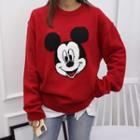 Round-neck Mickey Mouse Print Knit Top