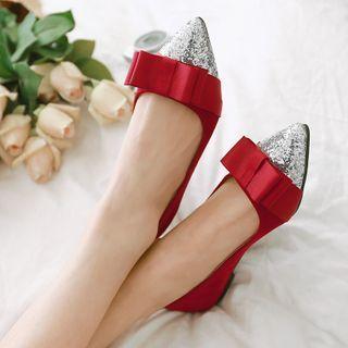Sequined Panel Bow Flats