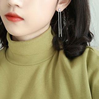 Silver Fringed Earring 1 Pair - Earring - Geometric - Tassel - One Size