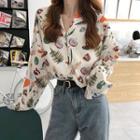 Long-sleeve Loose-fit Print Shirt As Shown In Figure - One Size
