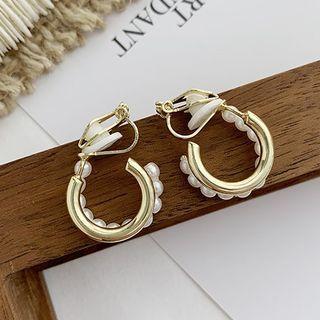 Faux Pearl Alloy Layered Open Hoop Earring