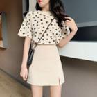 Short-sleeve Polka Dot T-shirt / A-line Skirt