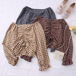 Checker Wide-neck Ruched Crop Top