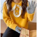 Lace Trim Collared Sweater Yellow - One Size