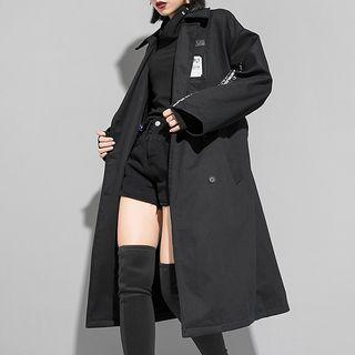 Lettering Double-breasted Midi Trench Coat Black - One Size