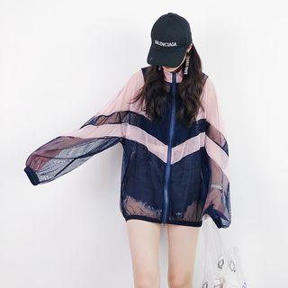 Colored Panel Zip-up Mesh Jacket