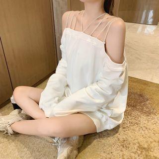Cold-shoulder Rhinestone Strap Pullover White - One Size