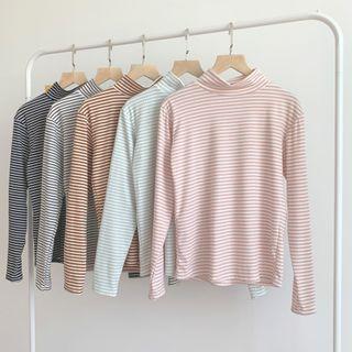 Mock Turtleneck Striped T-shirt