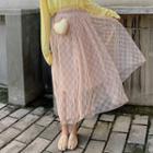 Plaid Mesh A-line Midi Skirt
