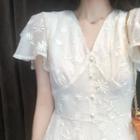 Spaghetti Strap Flower Print Ruffle Hem Midi Sheath Dress / Short-sleeve Midi A-line Dress