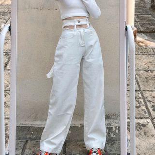 High-waist Washed Split Wide Leg Jeans