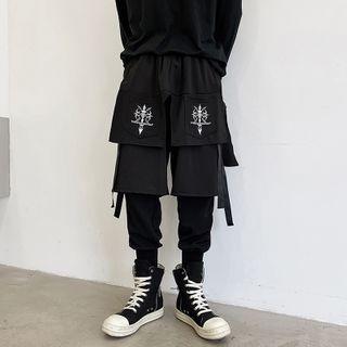 Mock Two-piece Printed Cargo Pants