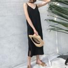 Plain Loose-fit V-neck Spaghetti Strap Dress