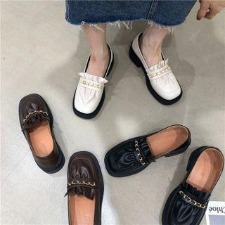 Block Heel Frill Trim Loafers