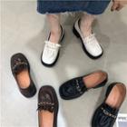 Block Heel Frill Trim Loafers