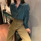 Striped Puff-sleeve Oversize Shirt As Shown In Figure - One Size