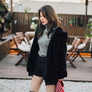 Zip-up Faux-fur Hoodie