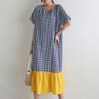 Contrast Frill-hem Gingham Long Dress