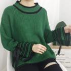Striped Bell-sleeve Chunky Knit Sweater